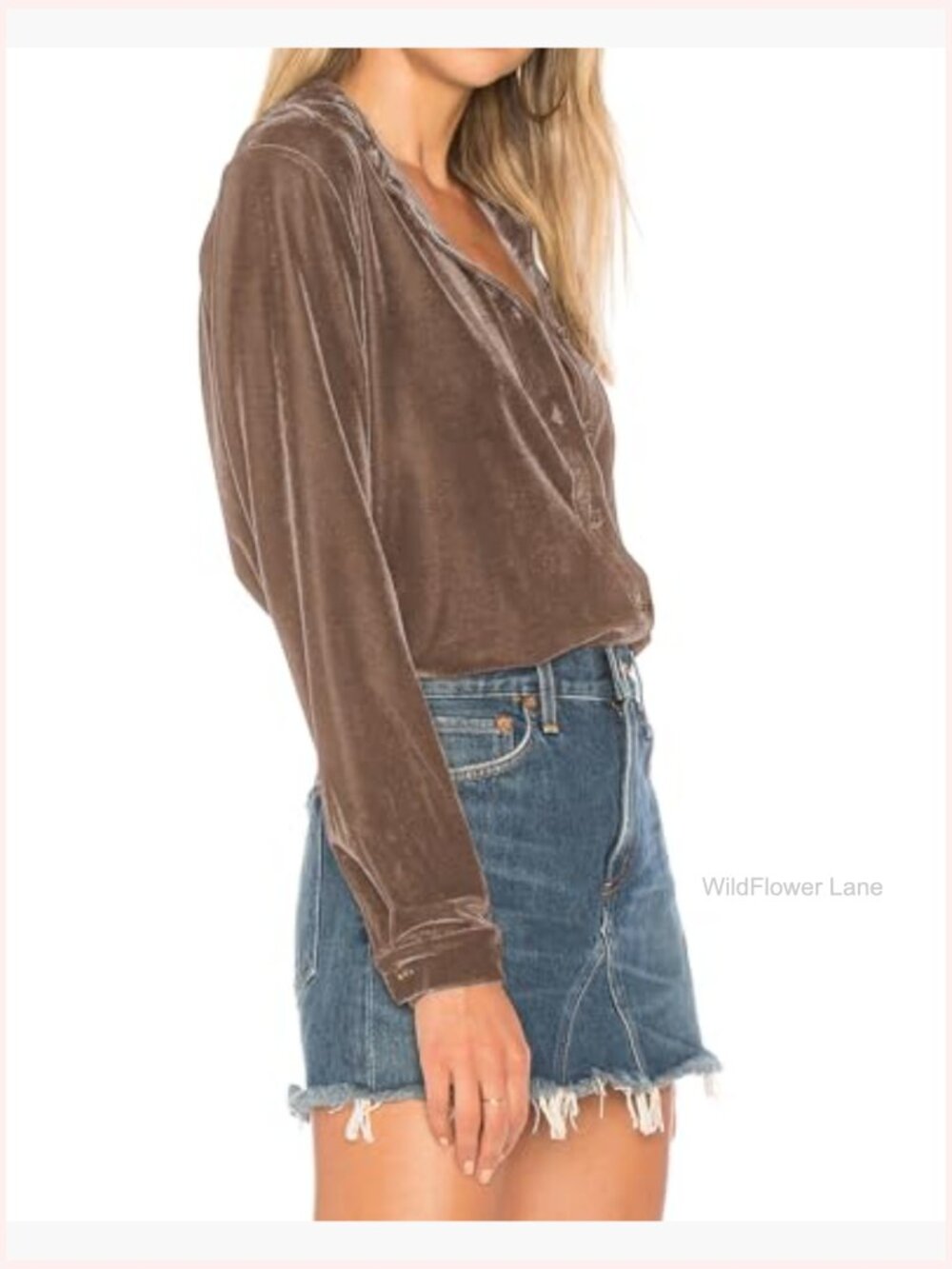 Velvet Button Down Shirt Fall Winter Vintage Long Sleeve Blouse Lapel Neck - Picture 2 of 3